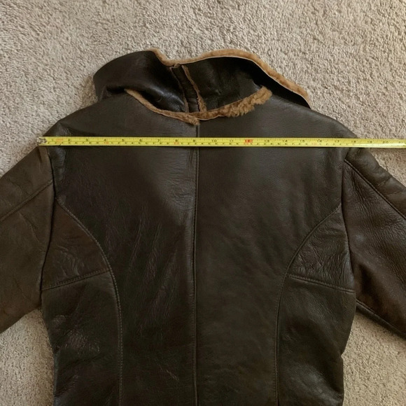 Brown Genuine Leather Shearling Jacket - Picture 11 of 12